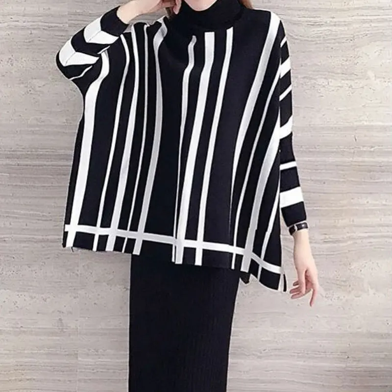 Корейский Свободный трикотажный джемпер в полоску женская одежда повседневный