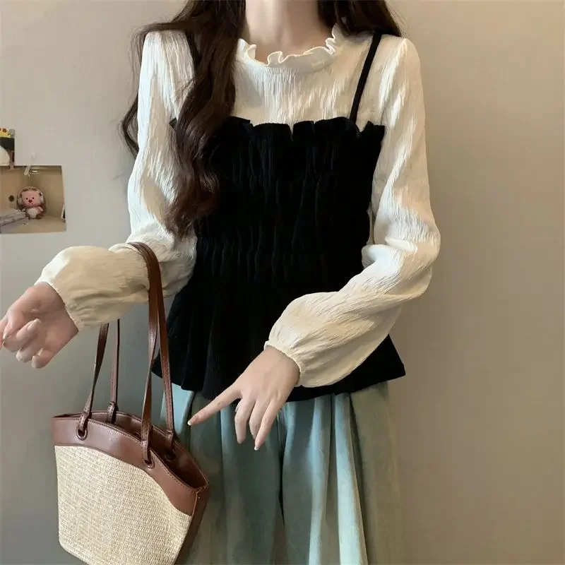 Французская вельветовая рубашка из двух предметов для женщин новый осенний