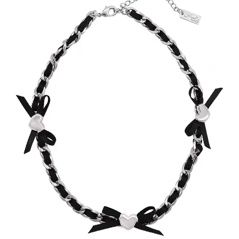 Женское колье с черным бантом украшение в готическом стиле