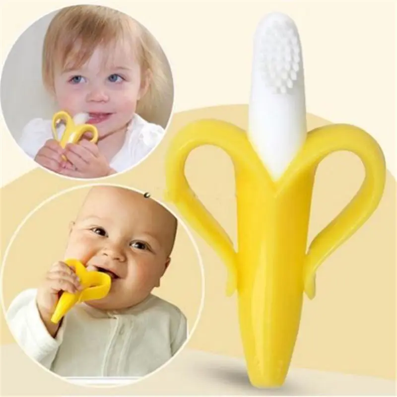 

Baby Silicone Training Toothbrush BPA Free Banana Shape Safe Toddle Teether Chew Toys Teething Ring Infant Baby Chewing Gift