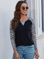 levaca leopard print raglan sleeve long sleeve casual tee for womens