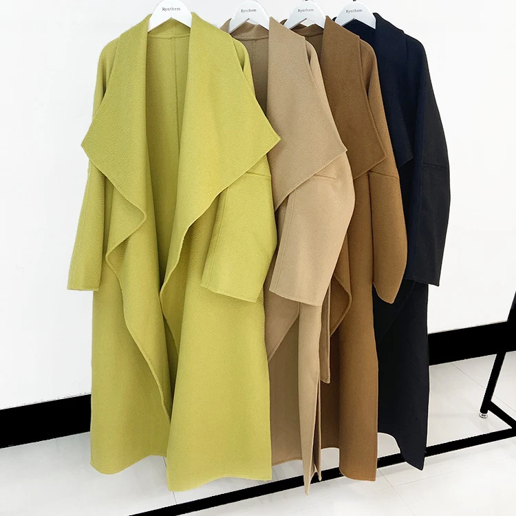 

2022 Autumn Winter 100% Wool Coats With Belt Fashion Wide Laple Elegant Woolen Cashmere Coat Veste Femme Tops Abrigo Mujer