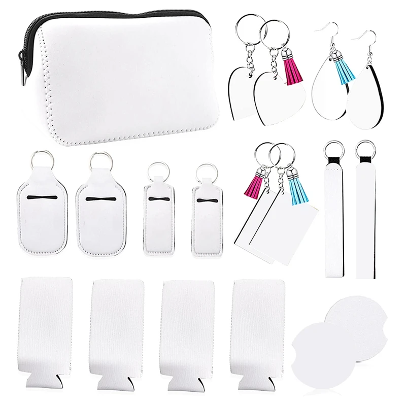 

1 комплект заготовок с сублимационной печатью + сумка для макияжа, брелки, серьги, подставки для чашек подходят для ремесленного подарка