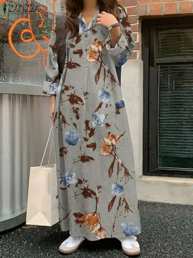 

Vintage Printed Shirt Dress ZANZEA Women Long Sleeve Holiday Sundress Robe Femme Retro Party Vestido Bohemian Oversize Dresses