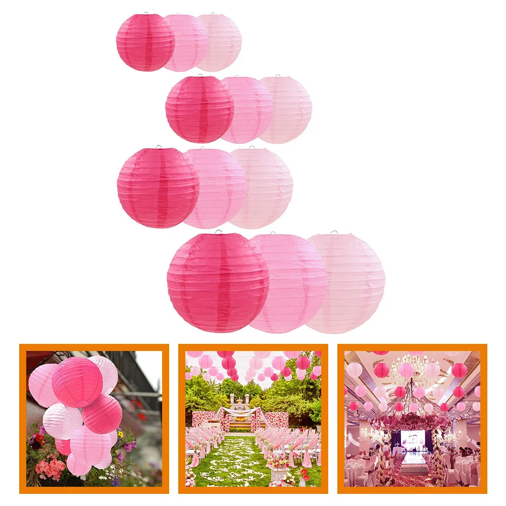

12pcs Round Paper Lamp Shade Colorful Hanging Lantern Decorations Folding Chinese Hanging Lantern