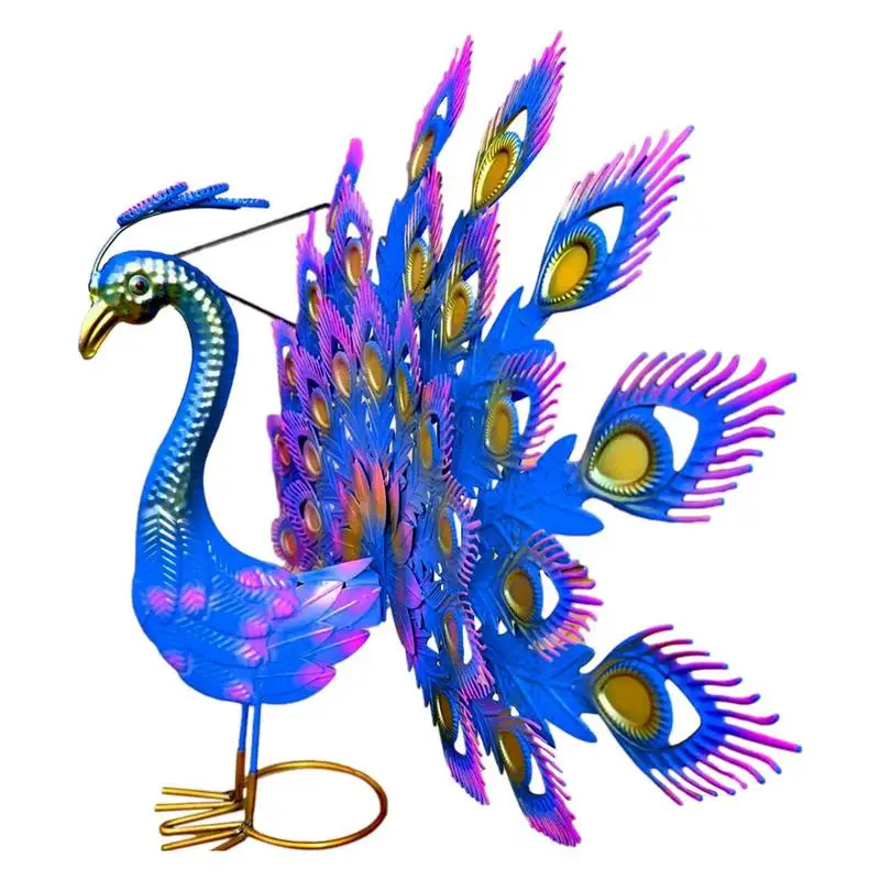 

Metal Peacocks Garden Statue Peacocks Metal Yard Decor Purple And Blue Finish Lawn Peacocks Ornament Unfolded Feathered Tail