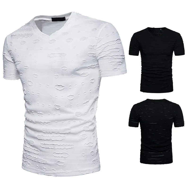 

2022 summer new men's clothing large size open smile hole short-sleeved T-shirt fashion men's solid color casual T-shirt men