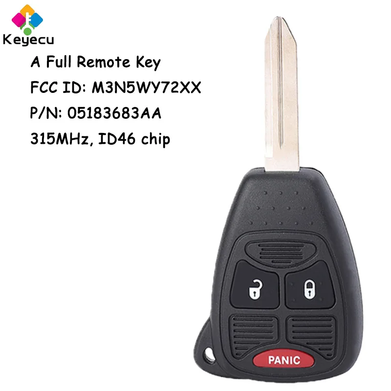 

KEYECU Replacement Remote Control Car Key With 3 Buttons 315MHz ID46 Chip for Dodge for Chrysler Town & Country Fob M3N5WY72XX