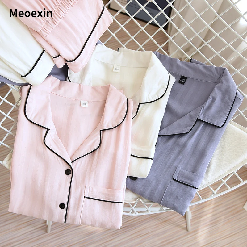 

Пижама Meoexin Женская атласная с длинным рукавом, тонкая Домашняя одежда, свободная одежда из хлопка и шелка, весна-лето