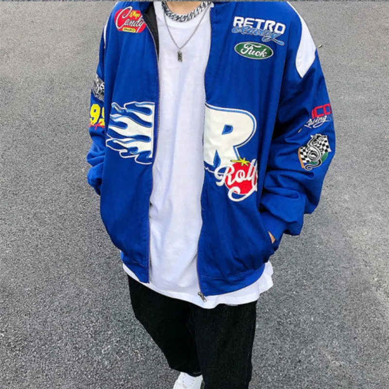 

Куртка мужская с вышивкой, свободная бейсбольная уличная одежда в американском ретро стиле, куртка унисекс для пар, в стиле хип-хоп