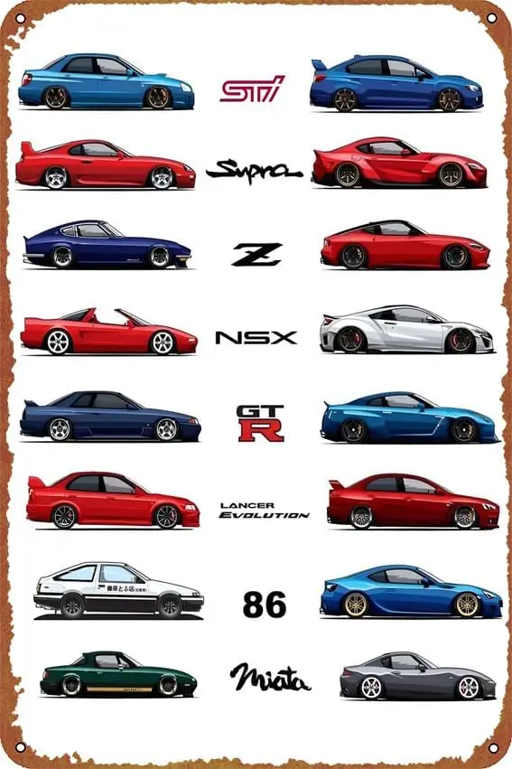 Металлические постеры японских спортивных автомобилей JDM