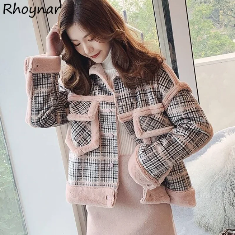 

Jackets Women Thicker Winter Outwear Harajuku Tender Keep Warm Casual Baggy Female Elegant Cozy Plaid Vintage Comfortable Ropa