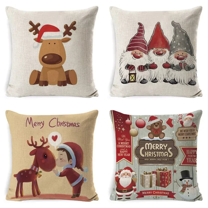 

Cartoon elk Red Plaid linen Pillow cushion covers christmas decorations for sofa home decor Throw pillow case cover