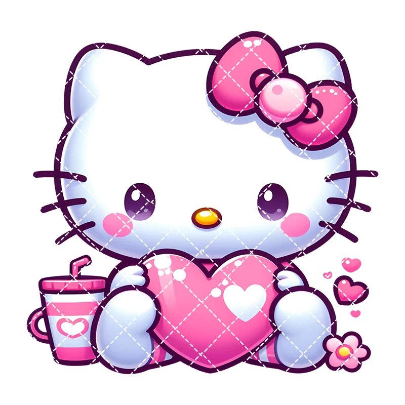 Hello Kitty Valentine's Day Iron On Heat Transfer Stickers For Clothes DTF Pinted Vinyl Thermal Appliques Washable T-Shirt Decal