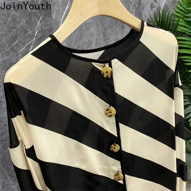 Блузка Женская Полосатая с длинным рукавом модная винтажная однобортная рубашка