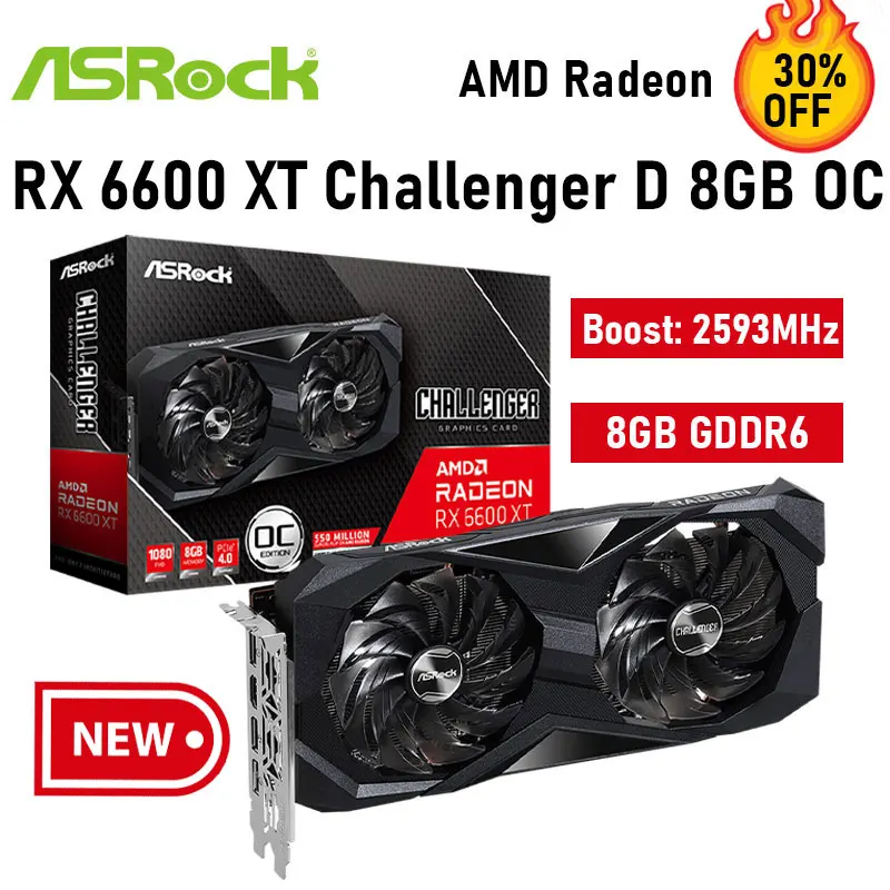 

GDDR6 ASRock Radeon RX 6600 XT Challenger D 8GB OC Graphics Card 128bit PCI-E 4.0 RX 6600 XT Mining Card 6600XT Viedo Card New