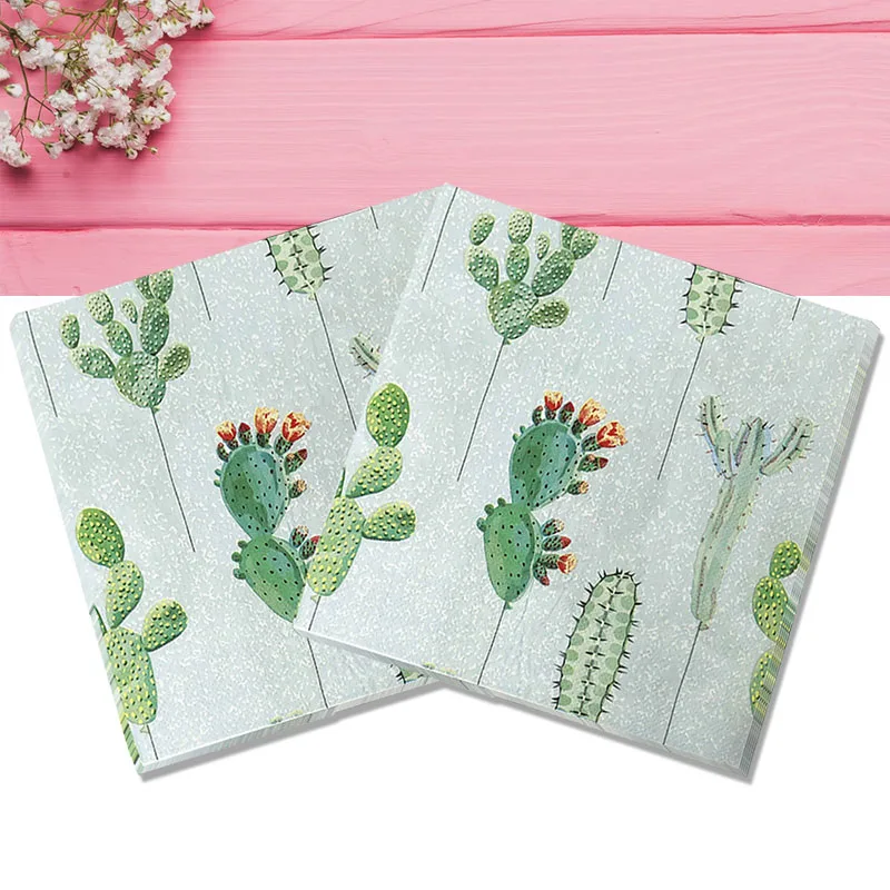 

10PCS Cactus Printed Paper Napkins DIY Craft Decoupage Serviettes Tablemats For Wedding Birthday Party Tissue Table Decoration