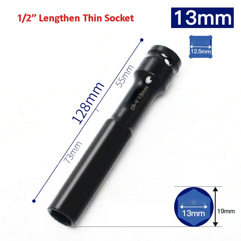 

128 мм тонкостенный рукав 1/2 'Квадратный привод удлиненный тонкий углубляющий шестигранный гаечный ключ Отвертка для ударного гаечного ключа дрель 7 мм-24 мм