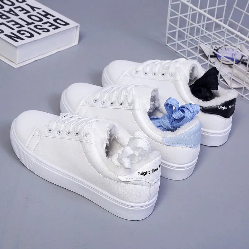 

Women Sneakers 2022 Breathble Vulcanized Shoes Women Pu Leather Platform Shoes Women Lace Up Casual Shoes White Plus Velvet