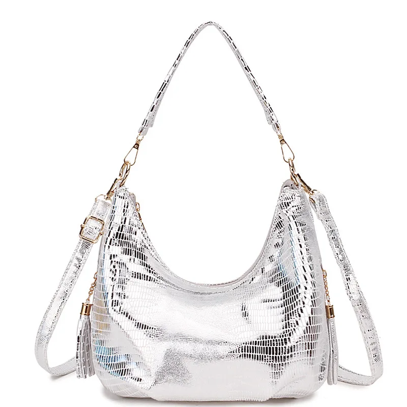 

Сумка-хобо женская через плечо со змеиным принтом, модный кожаный вместительный саквояж кросс-боди с кисточками