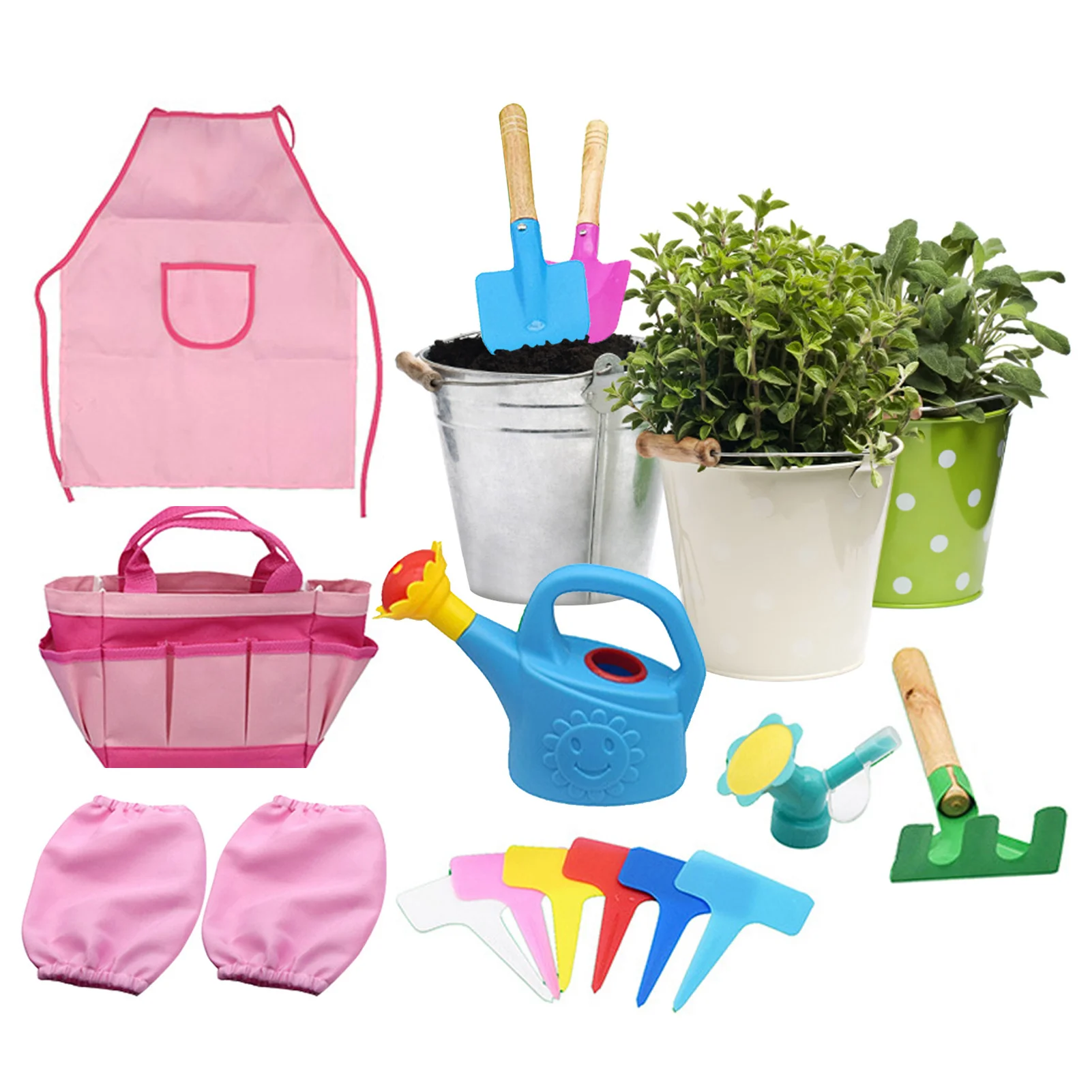 

Kids Gardening Set Kids Yard Tools Learning Toys Kids Gardening Set With Watering Can Sleeve Rake Shovel Apron Plant Label