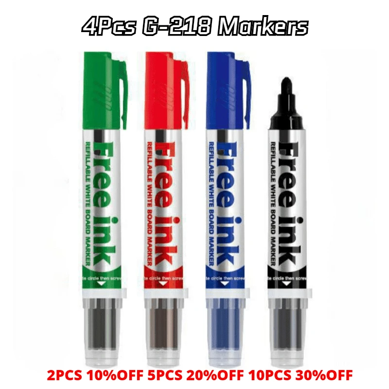 4  Pcs G-218 Erasable Whiteboard Markers, School Supplies,Can be Used for Graffiti,Teaching,Meeting.Handwriting is Easy to Erasa