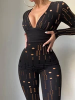 casual ladies casual ladies ripped long sleeves skinny ladies jumpsuits v neck jumpsuits bodysuits sexy jumpsuits