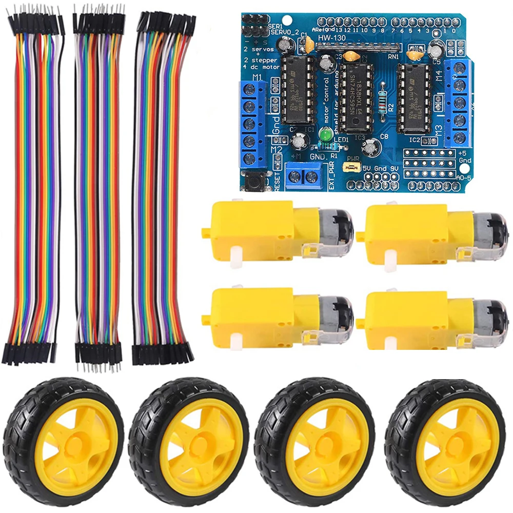 

DIY Smart Car Kit For Arduino L293D Motor Drive Controller Motor Control Expansion Board with DC TT Motors Wheels
