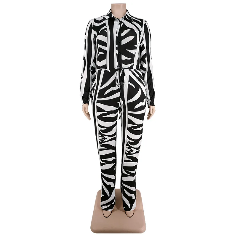 Plus Size Chic Elegant Women Jumpsuits Striped Button Belt Outfit Lady Outwear Designer Pant 2023 Spring Female Fashion Jumpsuit