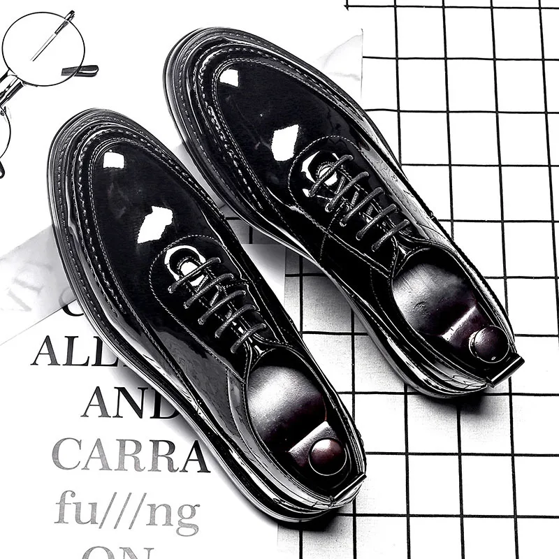 

men's fashion patent leather shoes wedding party dresses lace up oxfords shoe black flats platform sneakers gentleman footwear