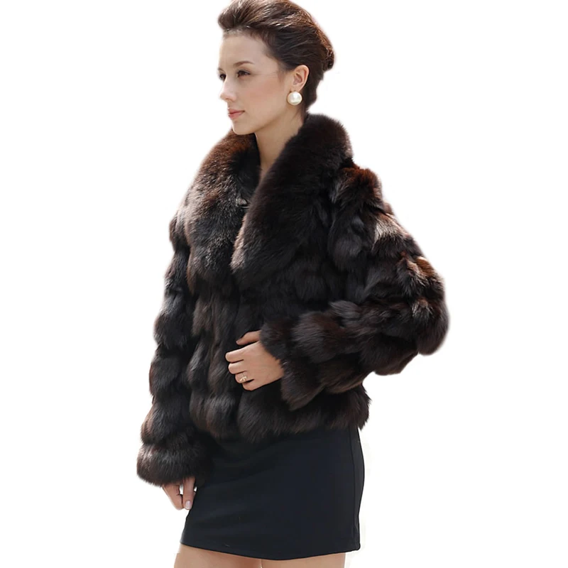 Женская Шуба из натурального меха норки Роскошная Красной лисы спереди наряд