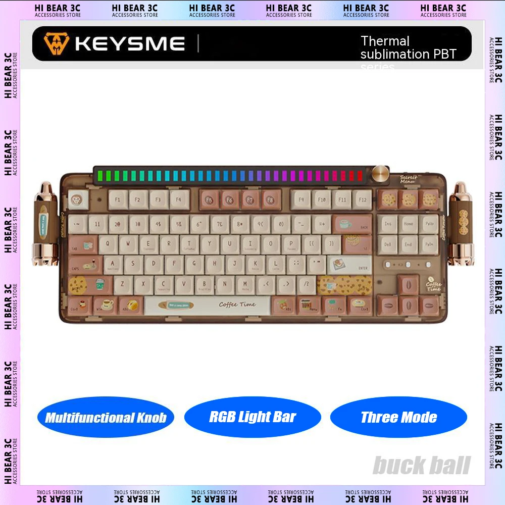 

Беспроводная механическая клавиатура KeysMe Lunar01, трехрежимная разноцветная игровая клавиатура с многофункциональной ручкой, 87 клавиш, с возможностью замены клавиш