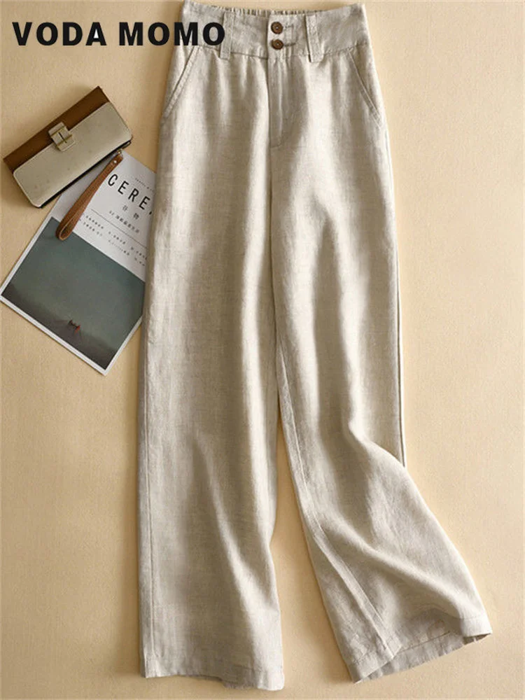 

Новые весенние простые винтажные прямые свободные широкие брюки в стиле Харадзюку с высокой талией, хлопковые льняные повседневные однотонные брюки для женщин