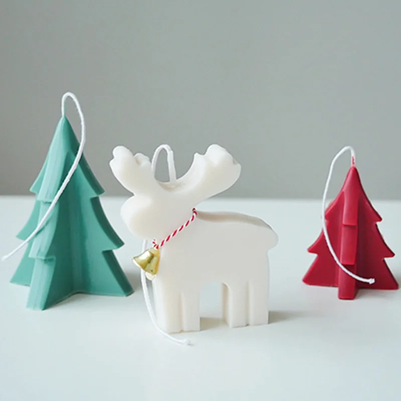 

3D Christmas Tree Elk Fawn Scented Candle Silicone Mould DIY Christmas Candle Mould Plaster Cake Silicone Candle Mould