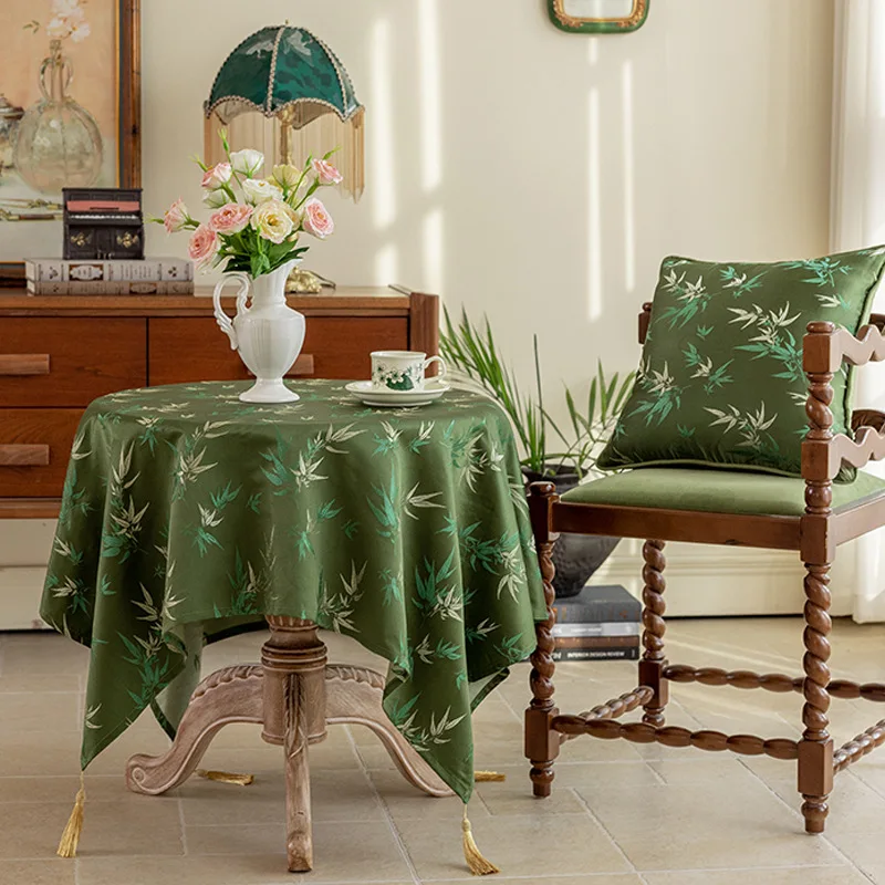 Китайская Зеленая Бамбуковая Квадратная Скатерть С Вышивкой Элегантно