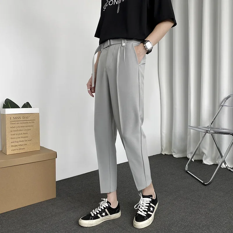 Летние тонкие мужские костюмные брюки в корейском стиле повседневные модные для