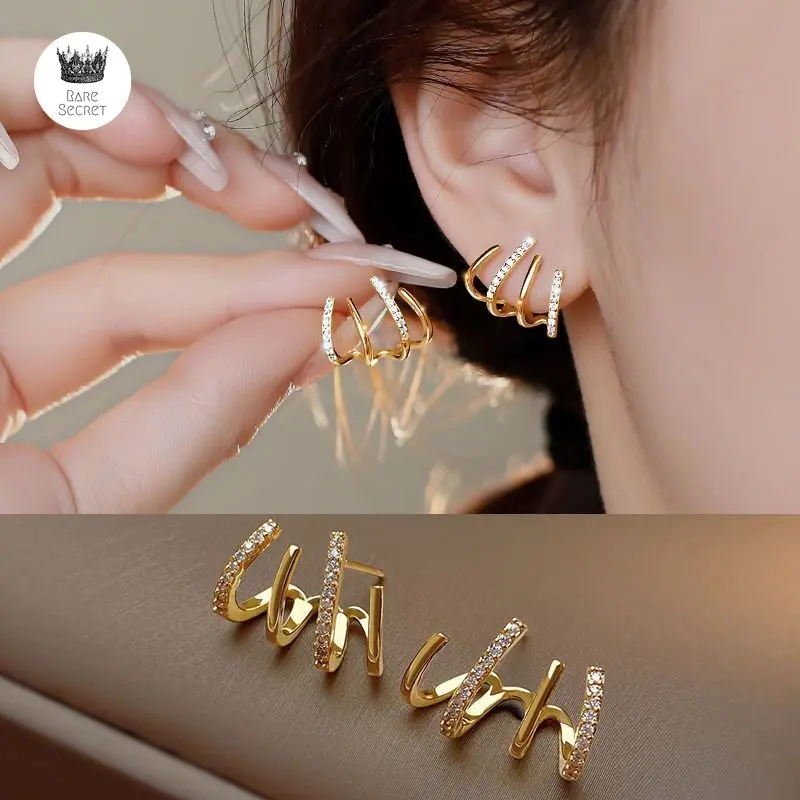 

Hot Korean Earing Claw Ear Hook Clip Earrings for Women Four-Prong Setting Gold Color Ear Earrings Fashion Jewelry New Year Gift