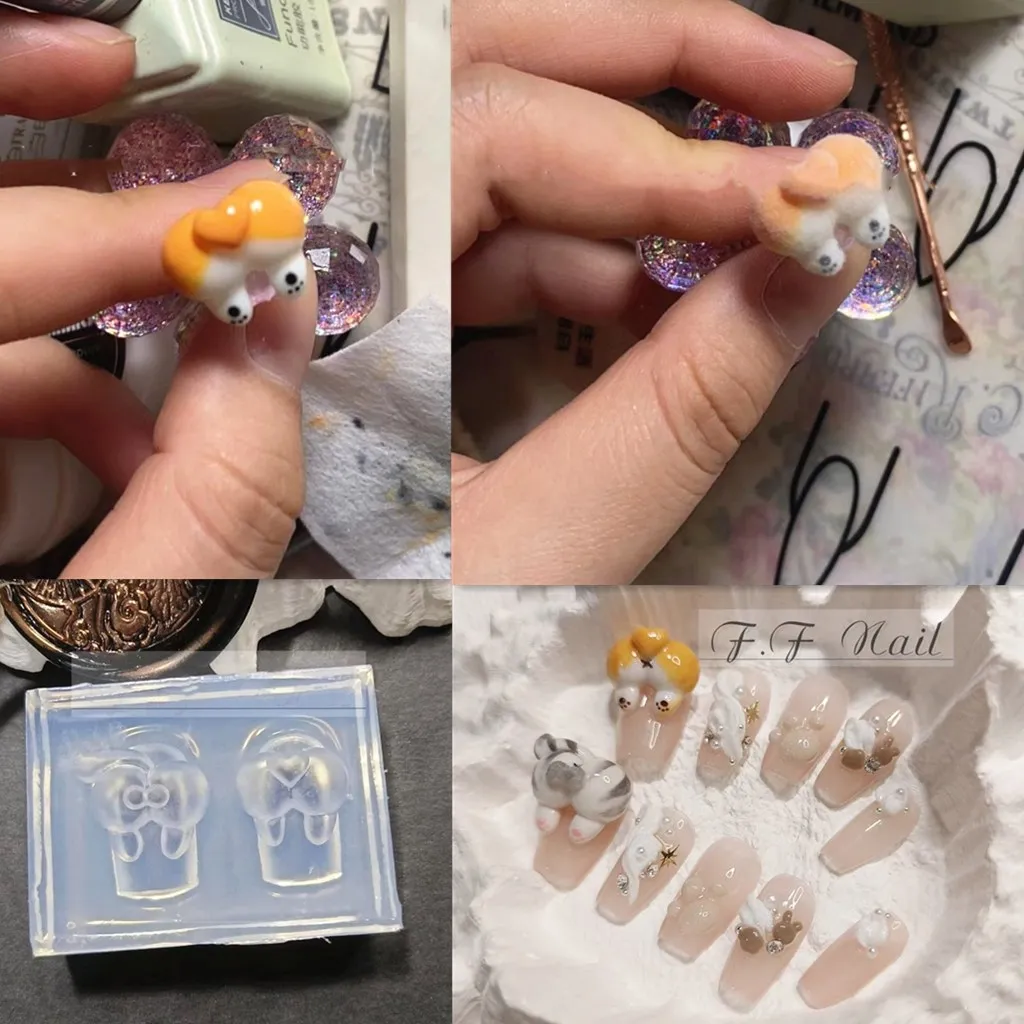 1pc Corgi Tail 3D Acrylic Mold Nail Art Decorations Nails DIY Design Silicone Decorated Templates Nails  Mold