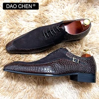 luxury men oxford shoes lace up pointed toe black macaron men dress shoes suede patchwork crocodile prints leather shoes for men