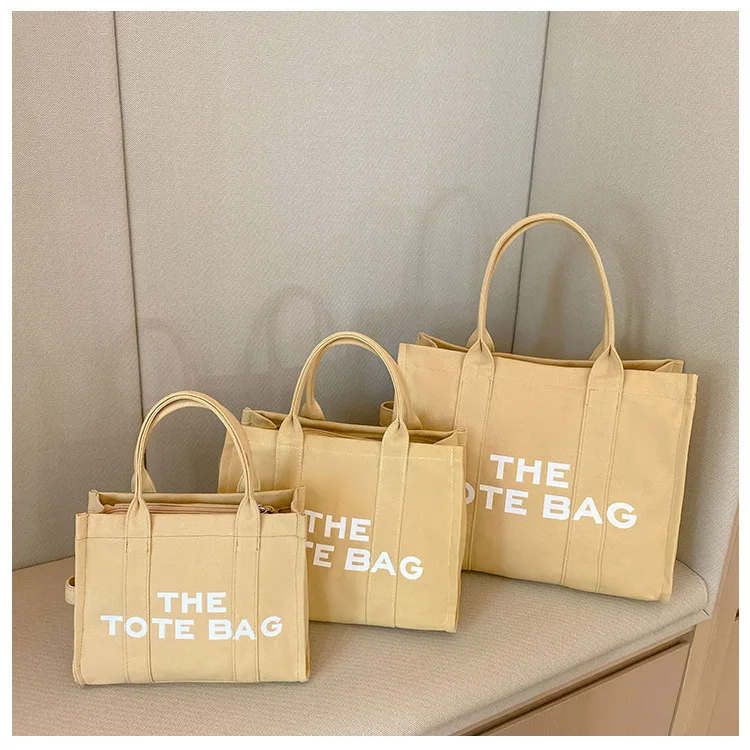 Woman Canvas Handbag Casual Messenger Shoulder Women Tote Bag Black Blue Large Capacity Luxury Shopping Bag Zipper Solid Color