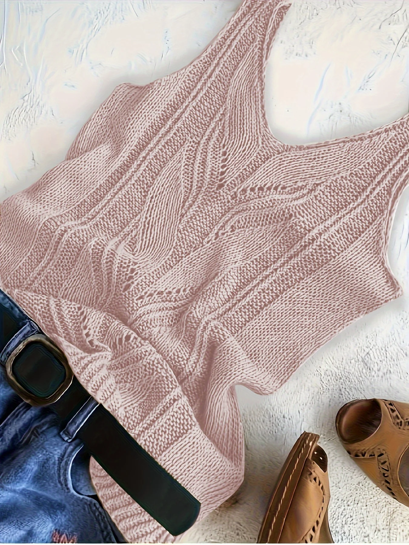 Элегантная женская вязаная майка с v-образным вырезом — без рукавов