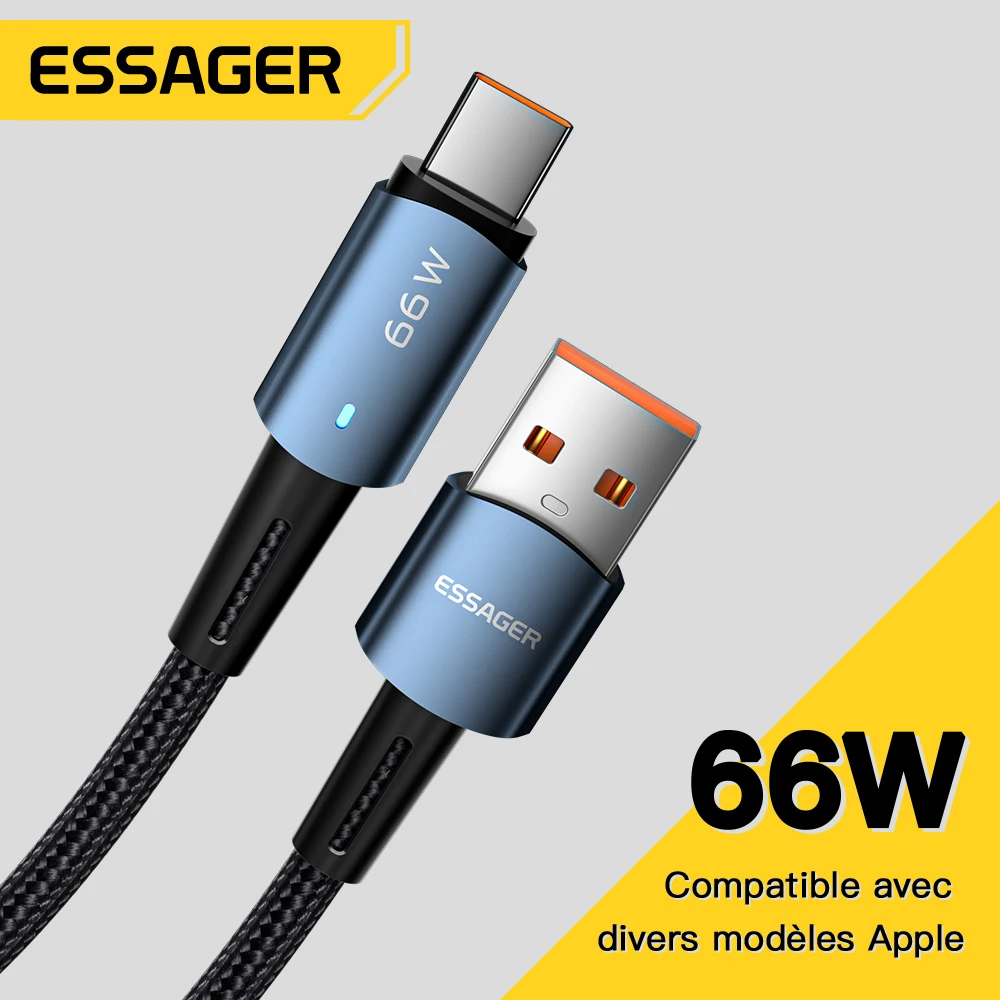  Кабель зарядный Essager PD66W, USB Type-C, для Xiaomi 12/11 Pro/Redmi/Huawei/Samsung 