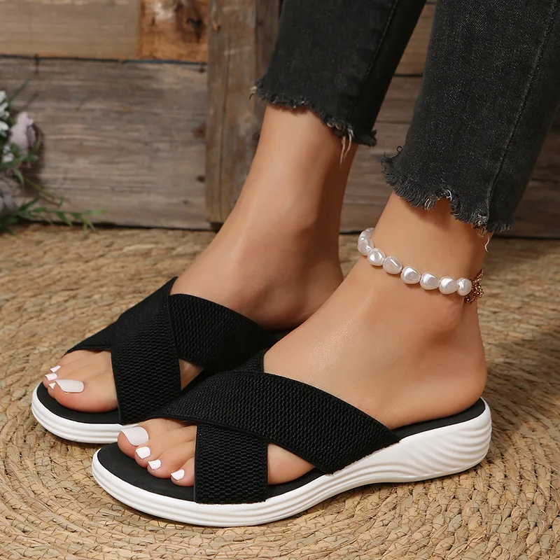 2023 Summer New Cross Beach Thick Sole Sandals for Women's Outdoor Leisure Sports Sandals Plus Size 35-43