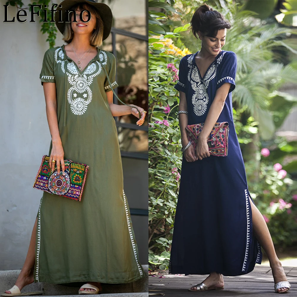 

Summer Fashion Popular New Cotton Army Green Short Sleeve Embroidered Beach Coat Vacation Robe Swimsuit Bikini Cover Up Women