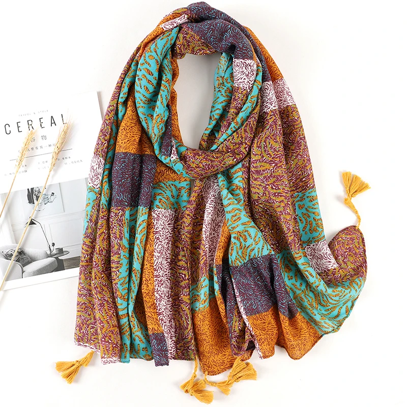 Роскошный брендовый дизайнерский хлопковый шелковый шарф с кисточками женский