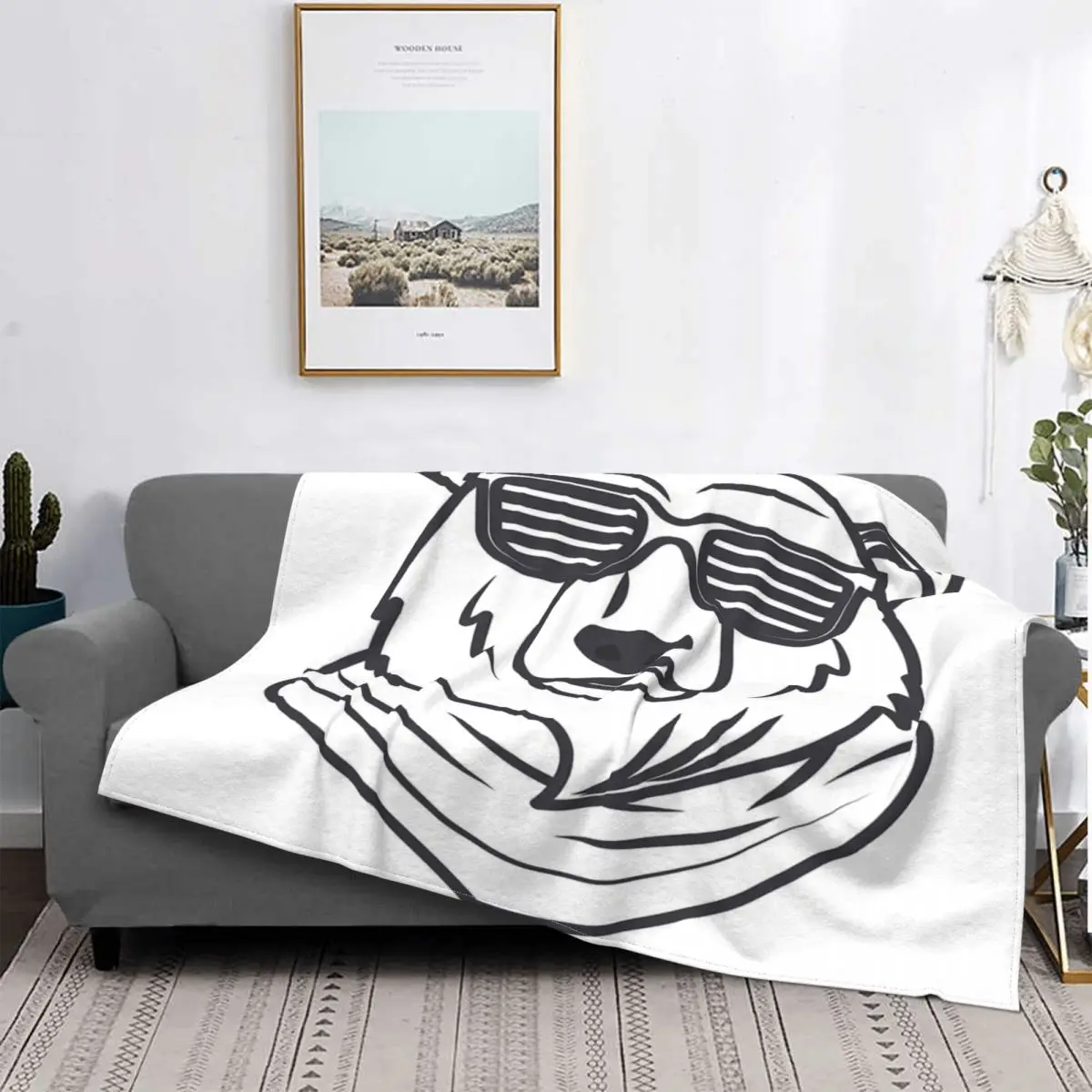 

Manta de oso Grizzly con gafas de sol, a cuadros para cama colcha, manta doble de 90, alfombra de oración Islámica