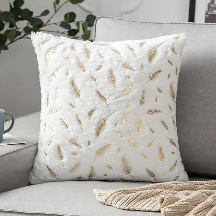 

Housse De Coussin En Flanelle Rose, Coloré, Blanc, Plumes Dorées, 45x45 см.