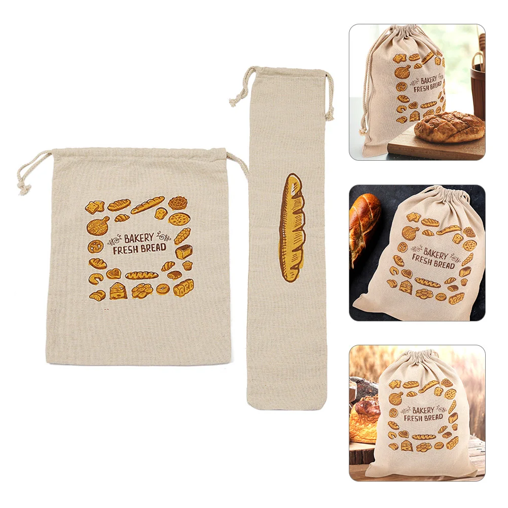 

2 Pcs Bags Bread Loaves Linen Organizer ‌linen Pastry Bags Drawstring Bread Bag Unbleached Bread Bag French Bread Loaf