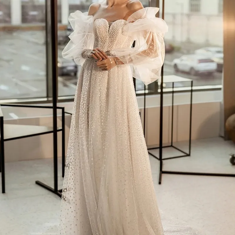 

Элегантное ТРАПЕЦИЕВИДНОЕ свадебное платье со съемными рукавами, свадебное платье со шнуровкой сзади, простое платье в горошек, свадебные ...