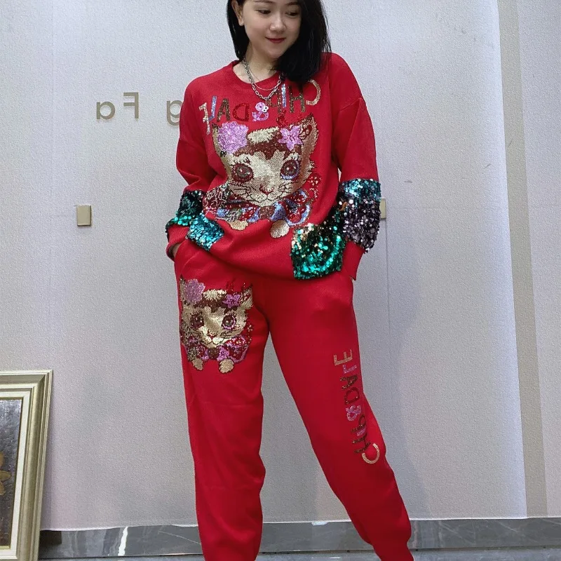 Женская одежда популярный вязаный костюм Новинка Осень 2024 брюки с длинным